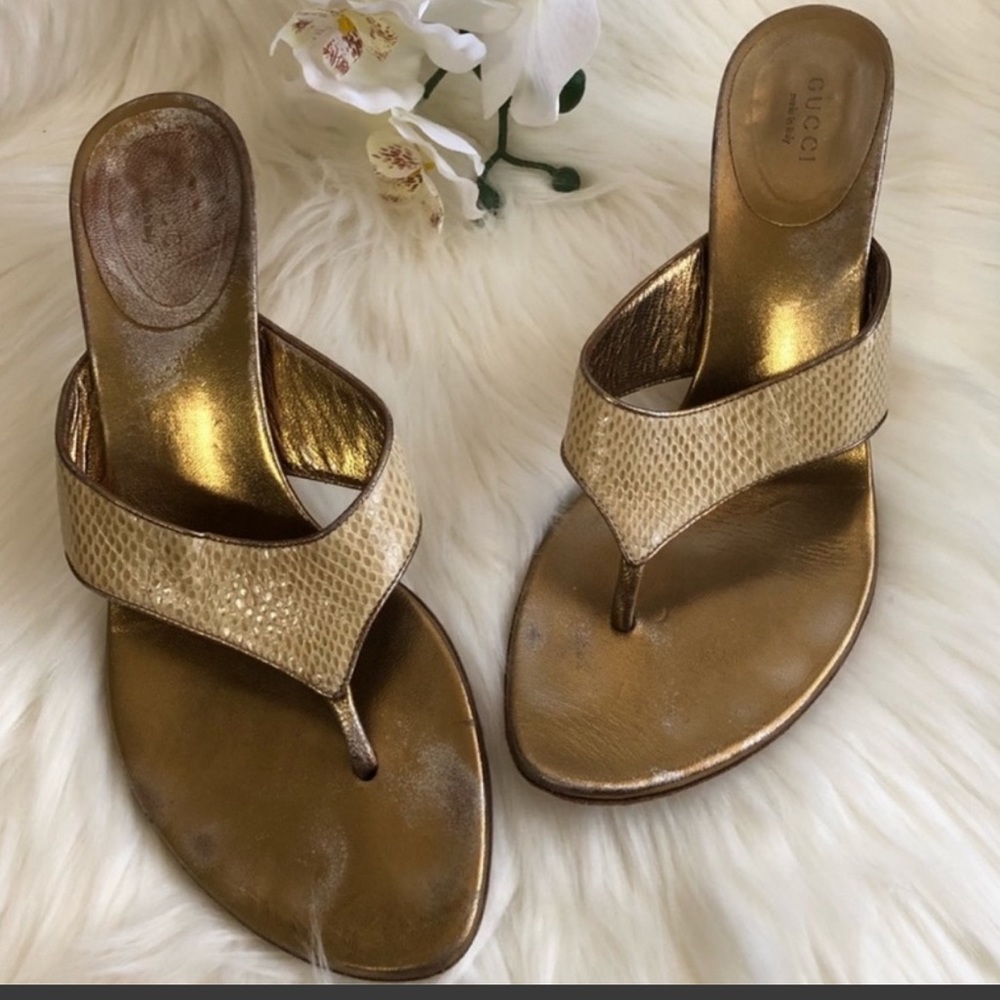 💯 GUCCI Gold studded Gucci heel sandals - Picture 4 of 4